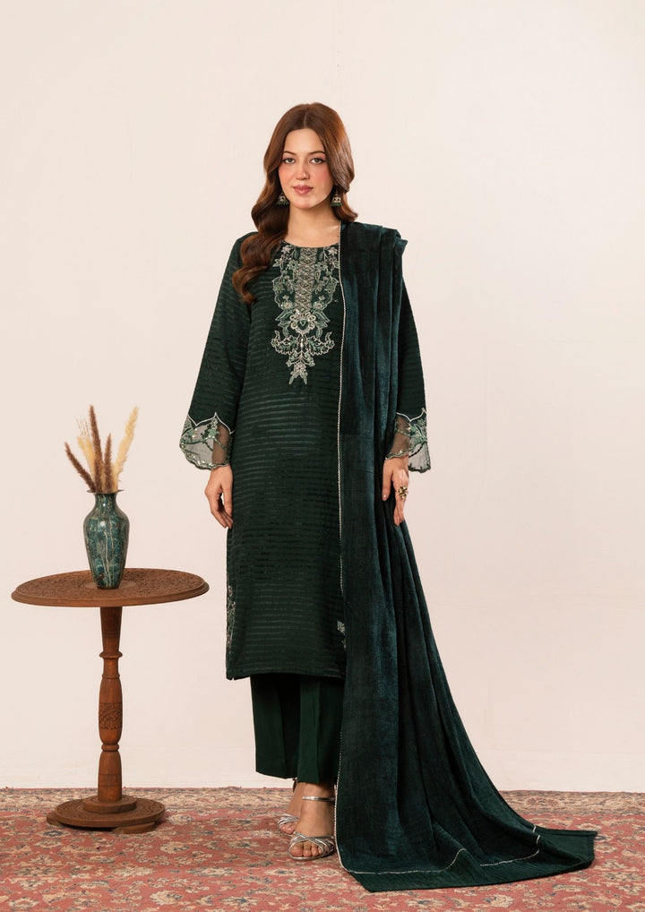 3Pc Alpine Velvet Tilla Embroidered with Velvet Shawl Bottle AFP-A25-0007