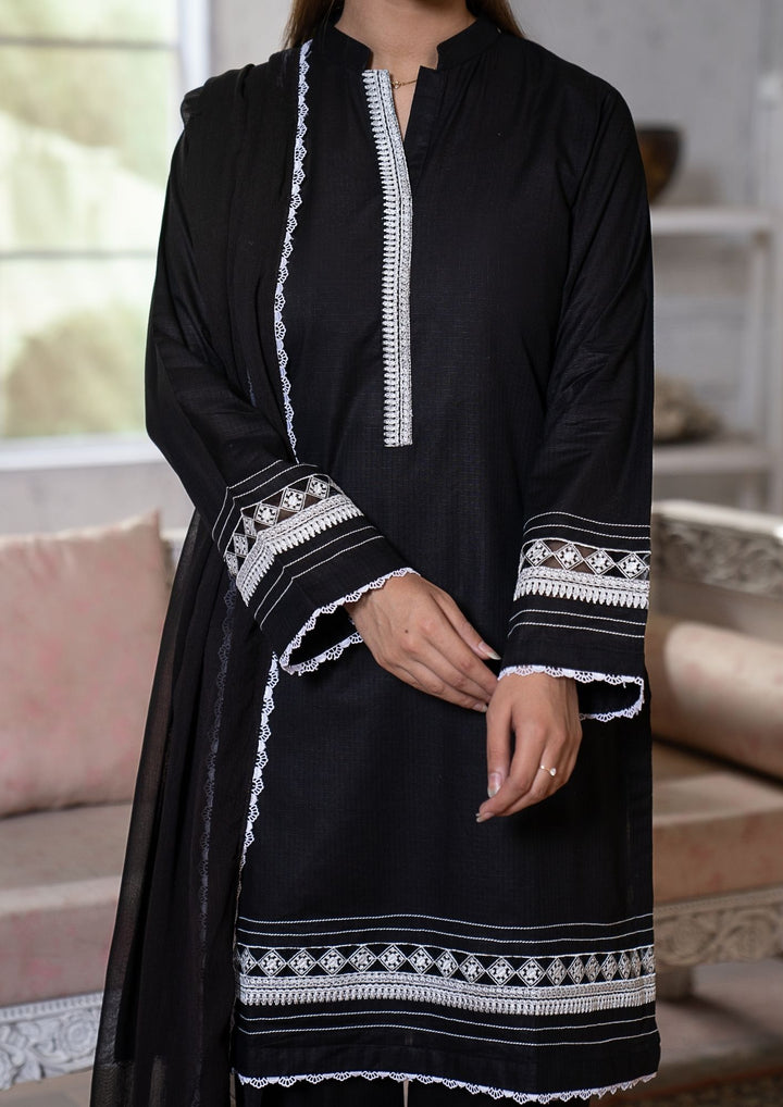 3Pc Lawn Black with Chiffon Dupatta MONO-M26-0007