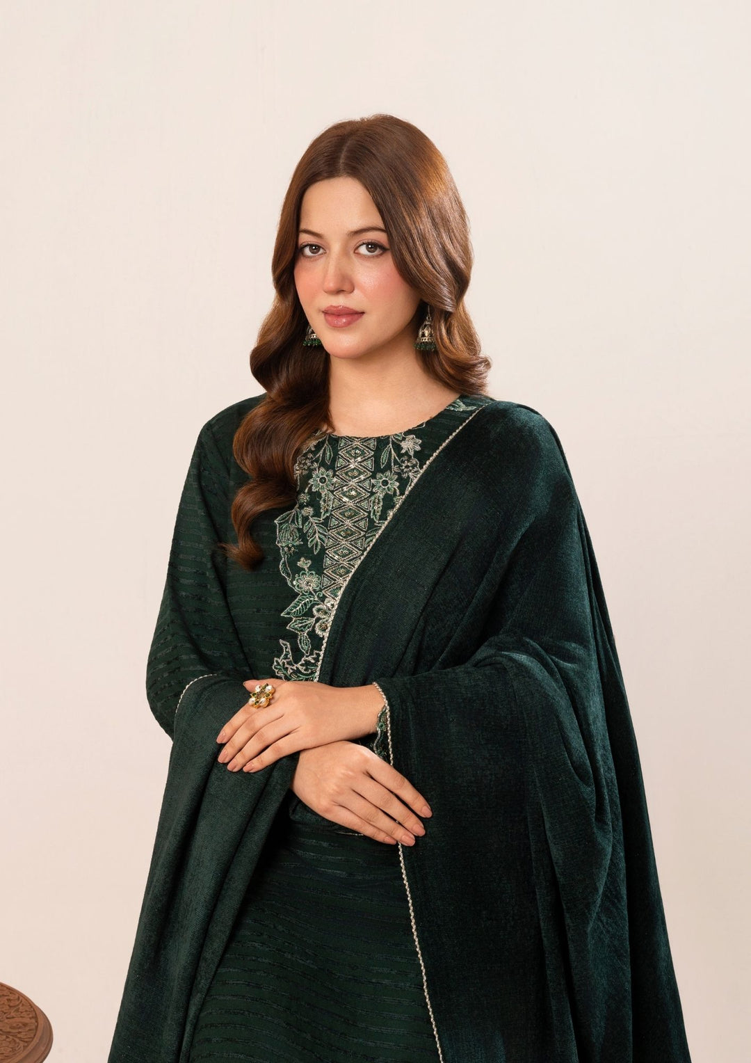 3Pc Alpine Velvet Tilla Embroidered with Velvet Shawl Bottle AFP-A25-0007