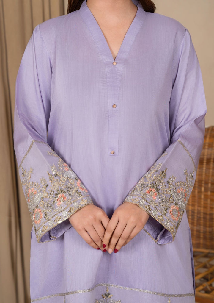 3Pc Embroidered Silk Viscose with Farshi Shalwar Lilac JASHAN-J26-0006