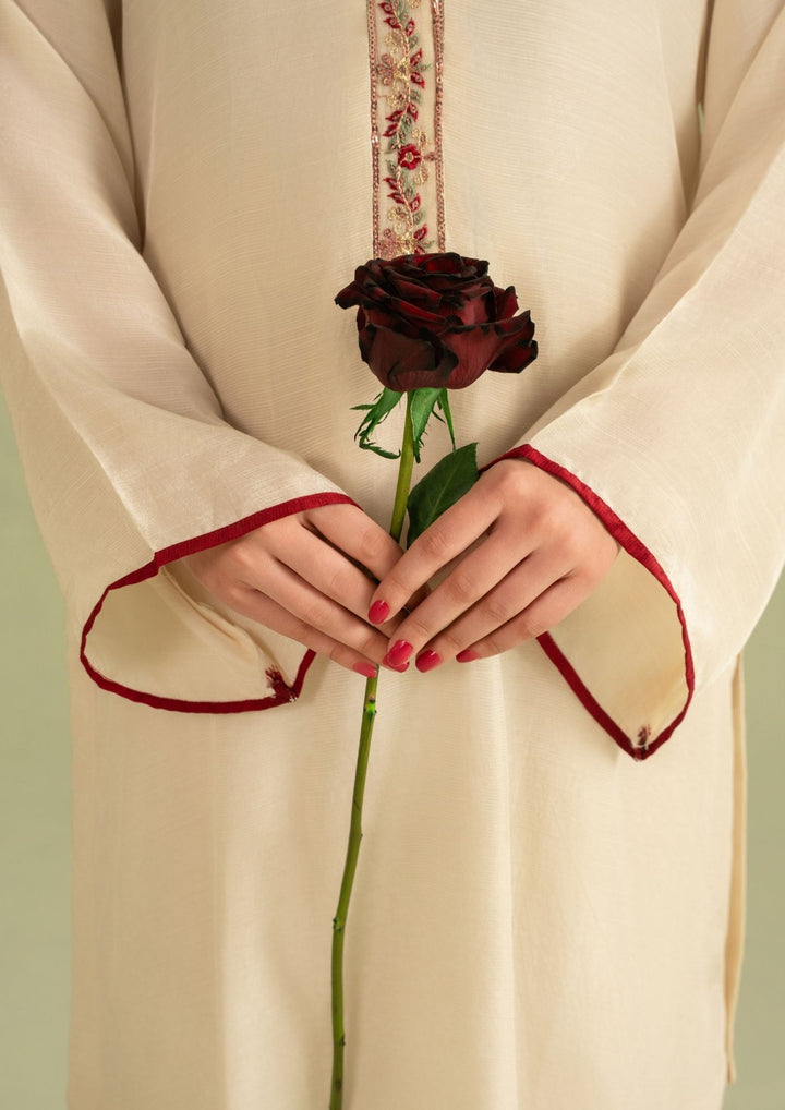 3Pc Embroidered Raw Silk with Organza Dupatta Cream | LUXE-L25-0001