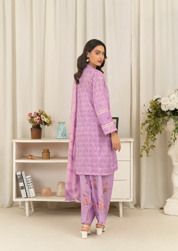 3Pc Tie&Dye Digital Print Lawn with Farshi Shalwar FATAH-F25-0005
