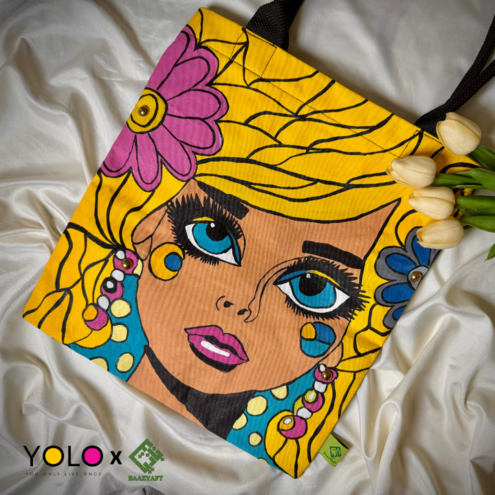 HANDCRAFTED AND HANDPAINTED TOTE BAG WITH SIMPLE STRAP BAZ-B25-0018