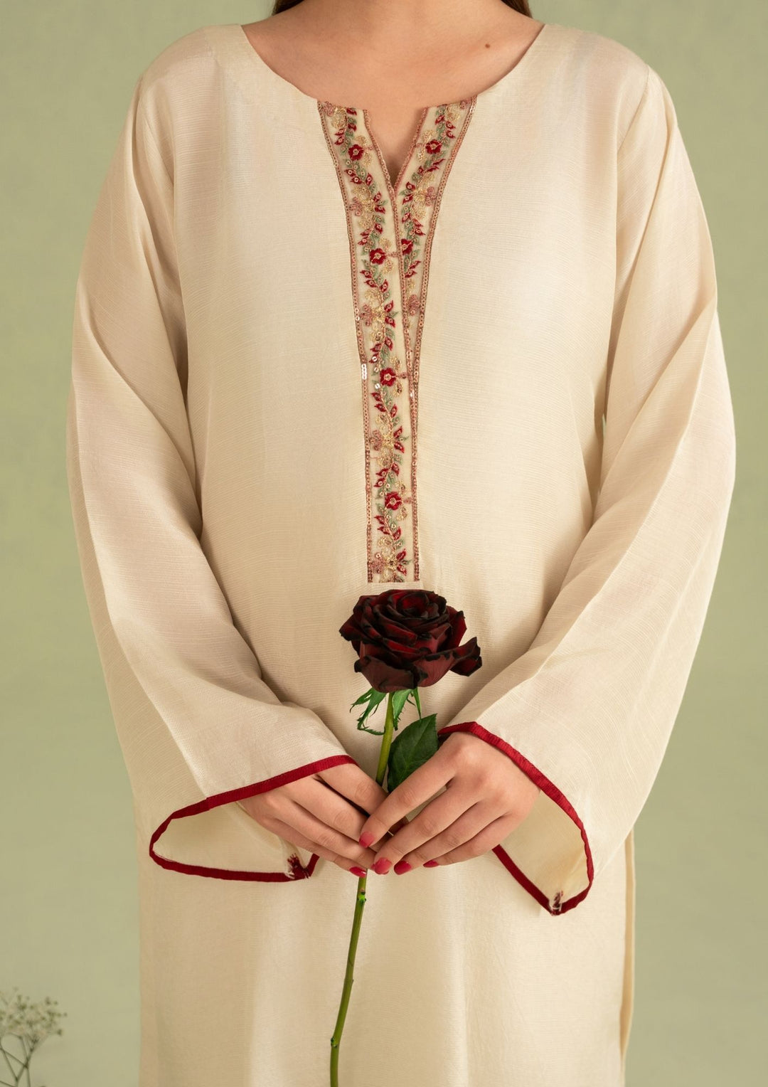 3Pc Embroidered Raw Silk with Organza Dupatta Cream | LUXE-L25-0001