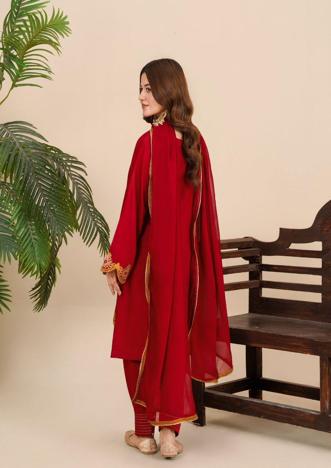 3Pc Embroidered Silk Viscose with Shalwar Red JASHAN-J26-0020