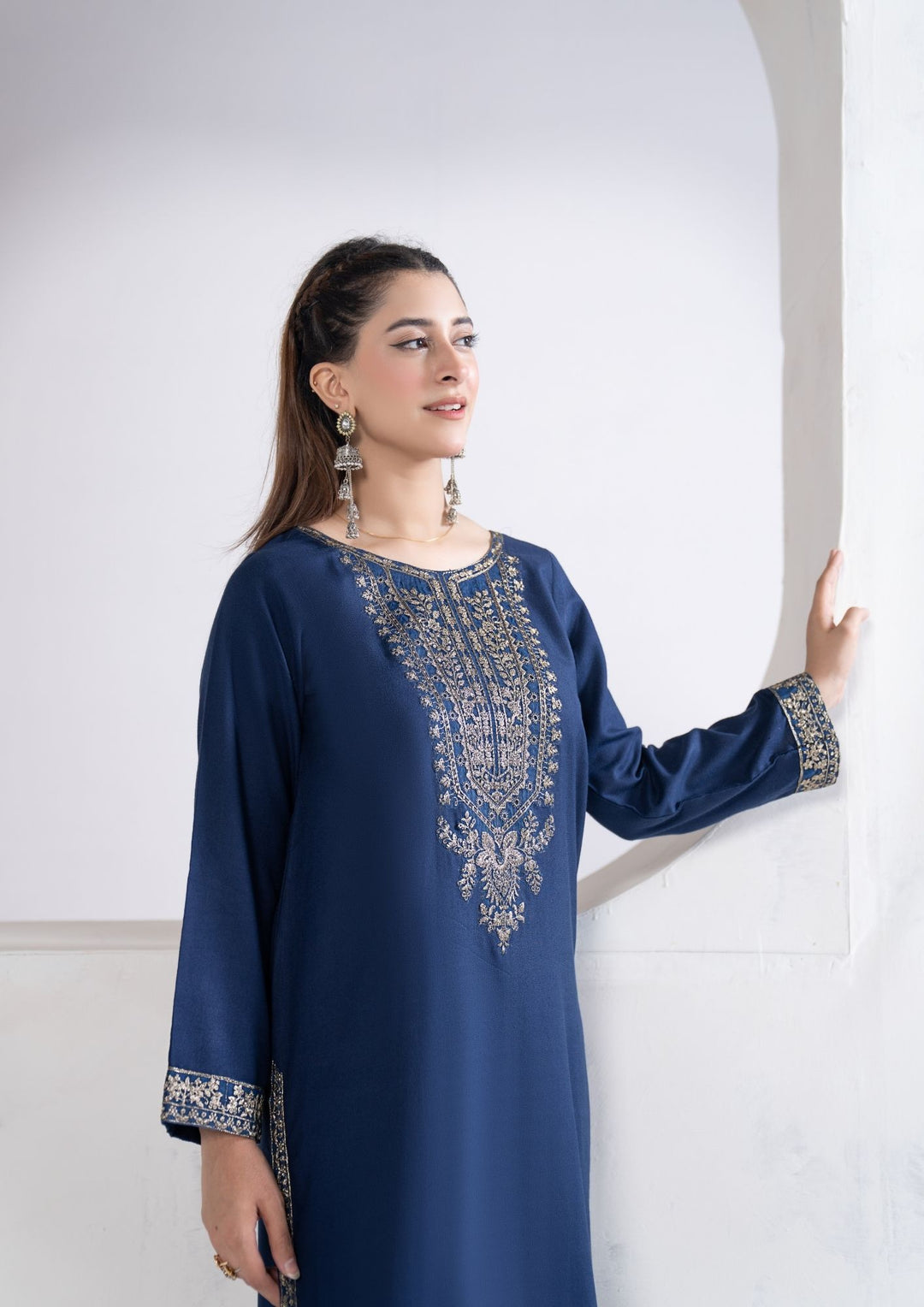 3Pc Tilla Embroidered Alpine Karandi Navy Blue SAY-W26-0001