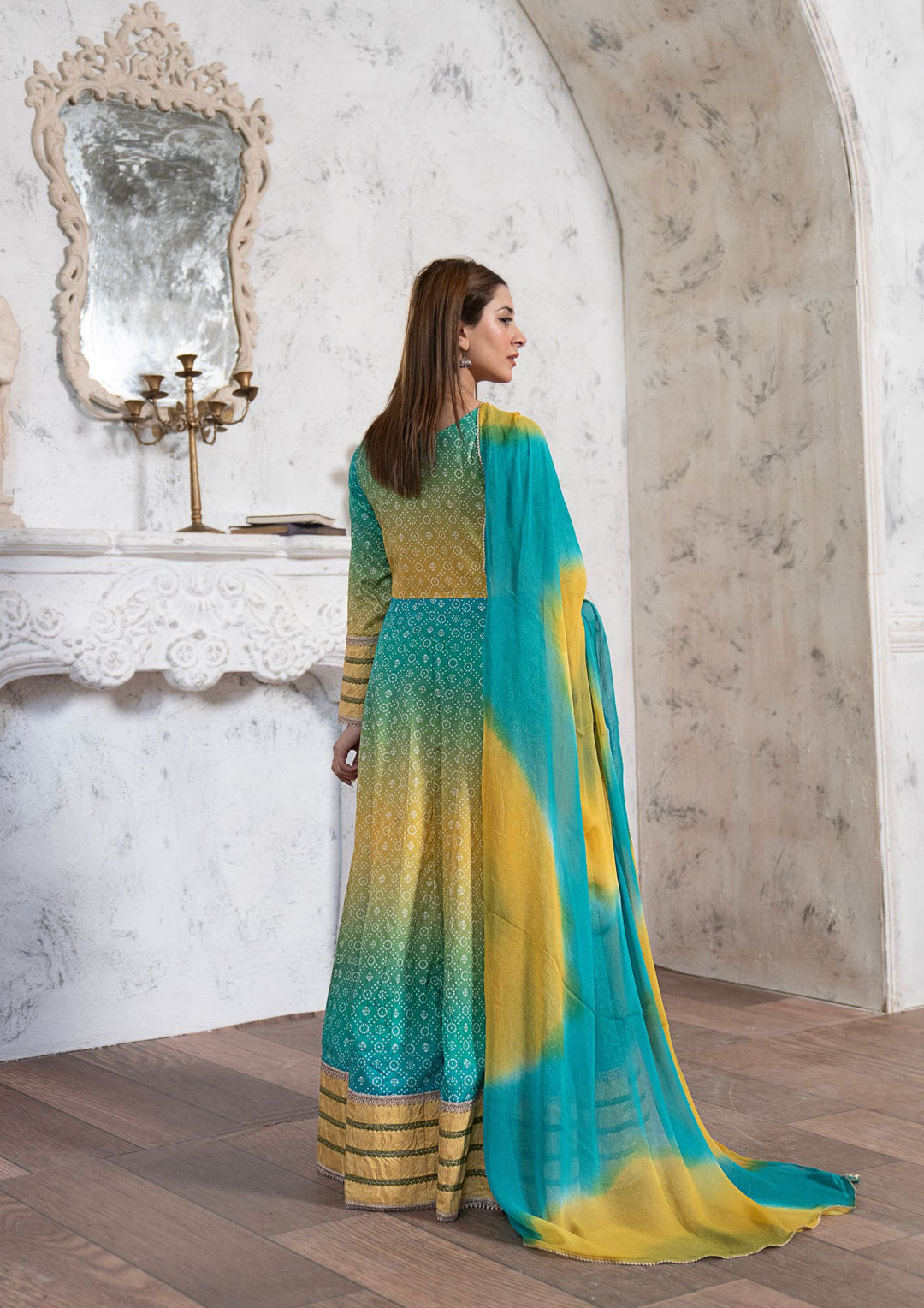 2Pc Chunri Digital Print Lawn Frock with Tie & Dye Chiffon Dupatta RIW-R26-0026