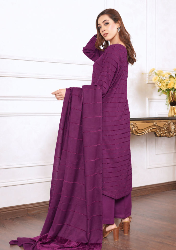 3pc Alpine Velvet Shirt with Velvet Border Shawl and Plain Trouser Magenta AML-W26-0005