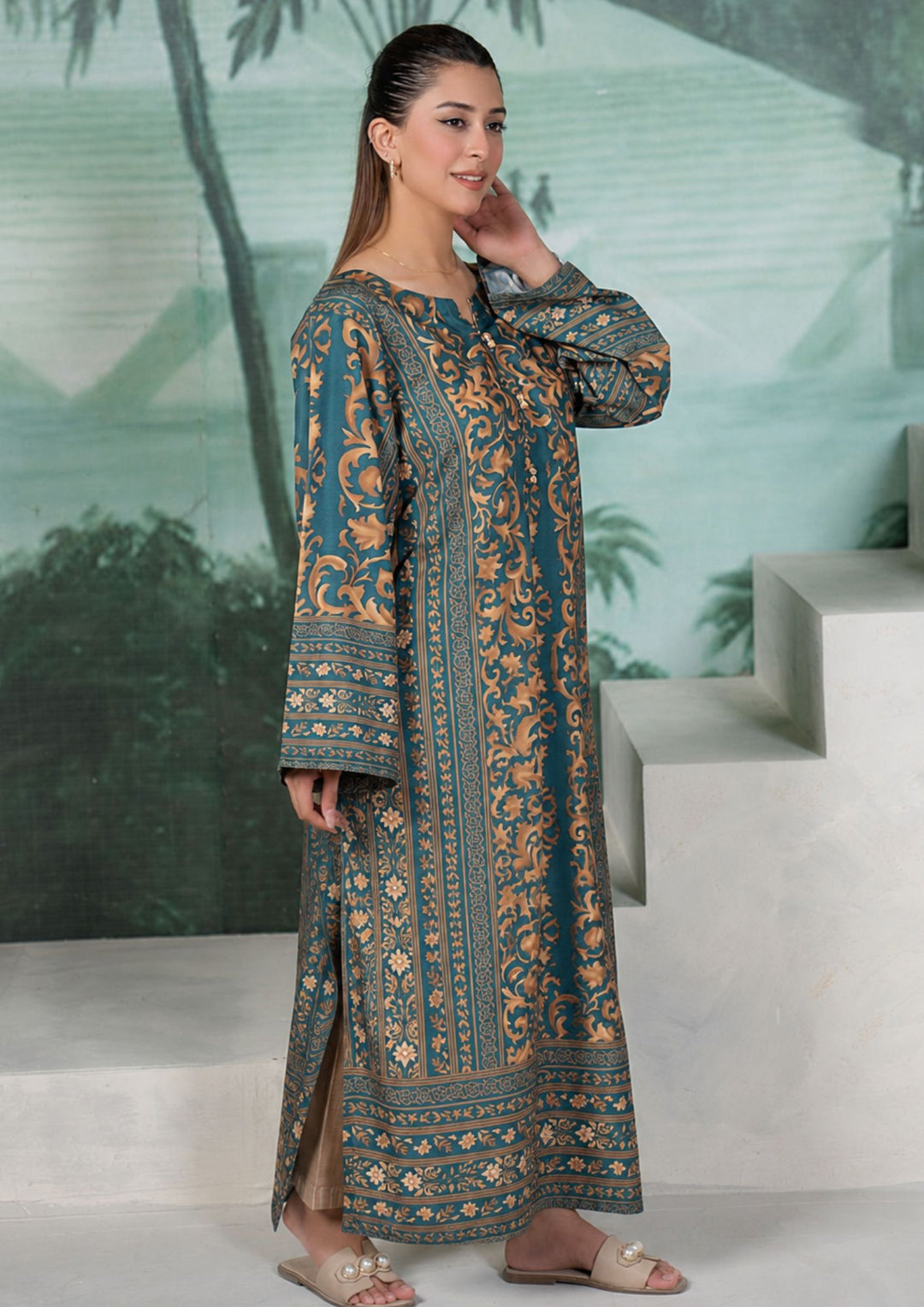 1Pc Digital Print Arabic Lawn Kaftan JUPITER-S26-0008