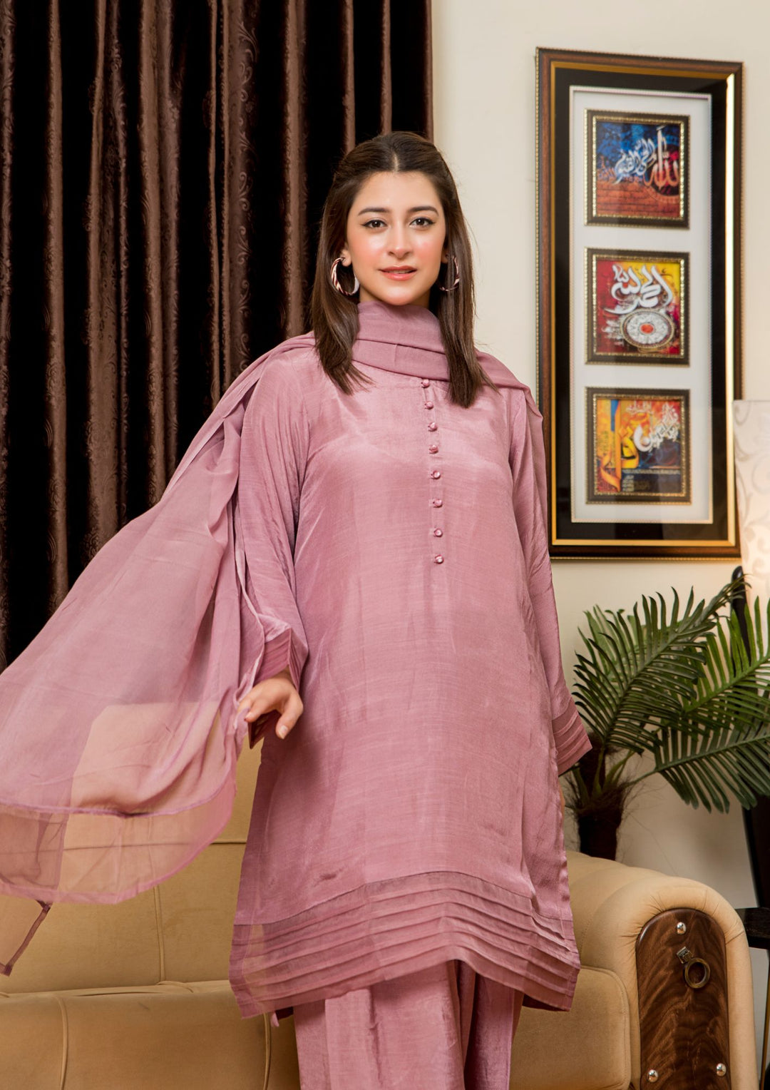 3Pc Raw Silk with Farshi Shalwar  ROZANA-S25-0024