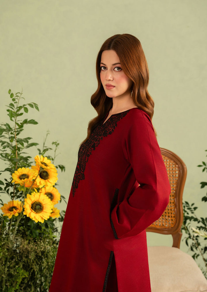 2pc Embroidered Khaddar with Farshi Shalwar Maroon AML-W25-0051