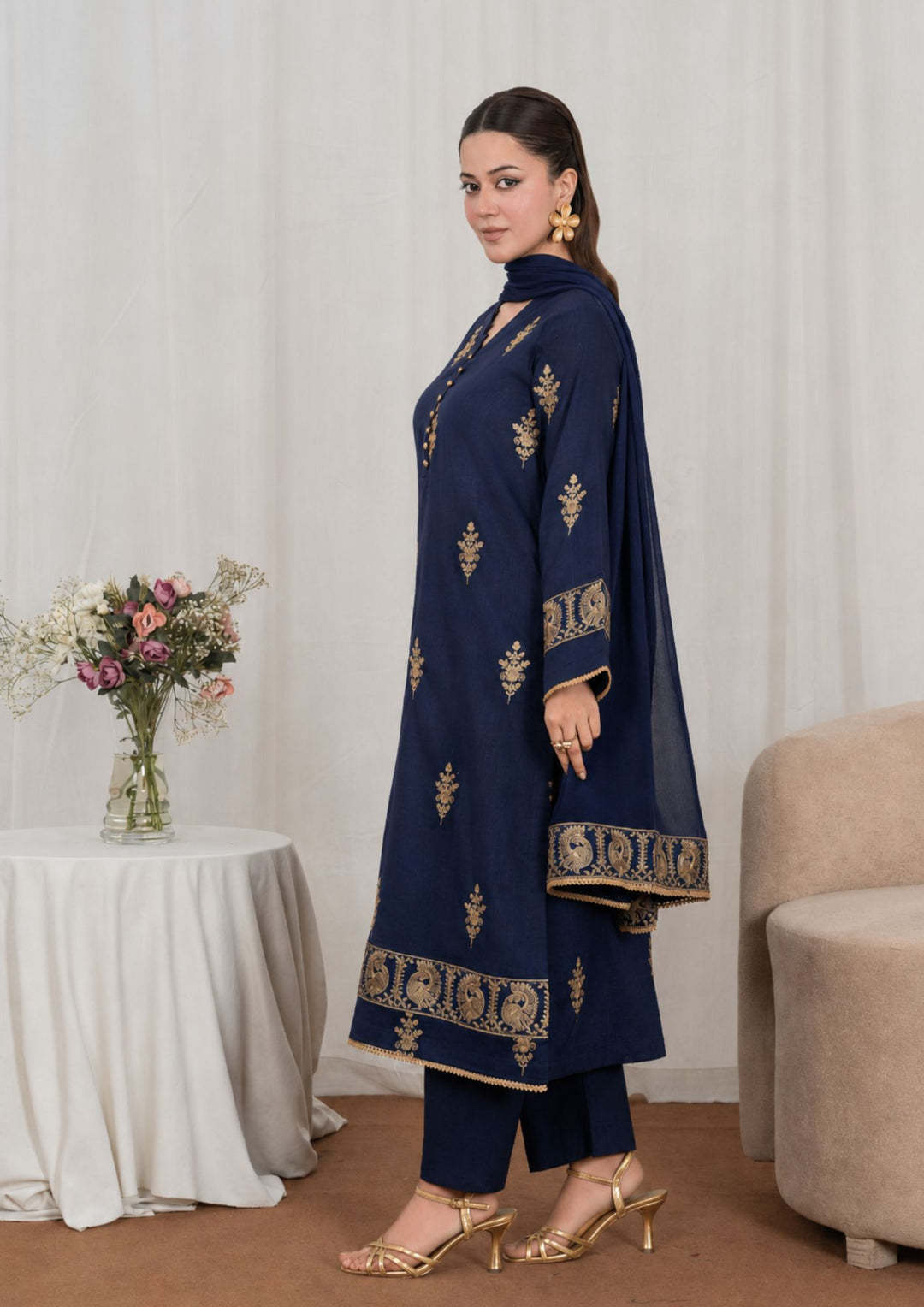 3Pc Embroidered Textured Lawn with Embroidered Border Chiffon Dupatta JASHAN-J26-0046