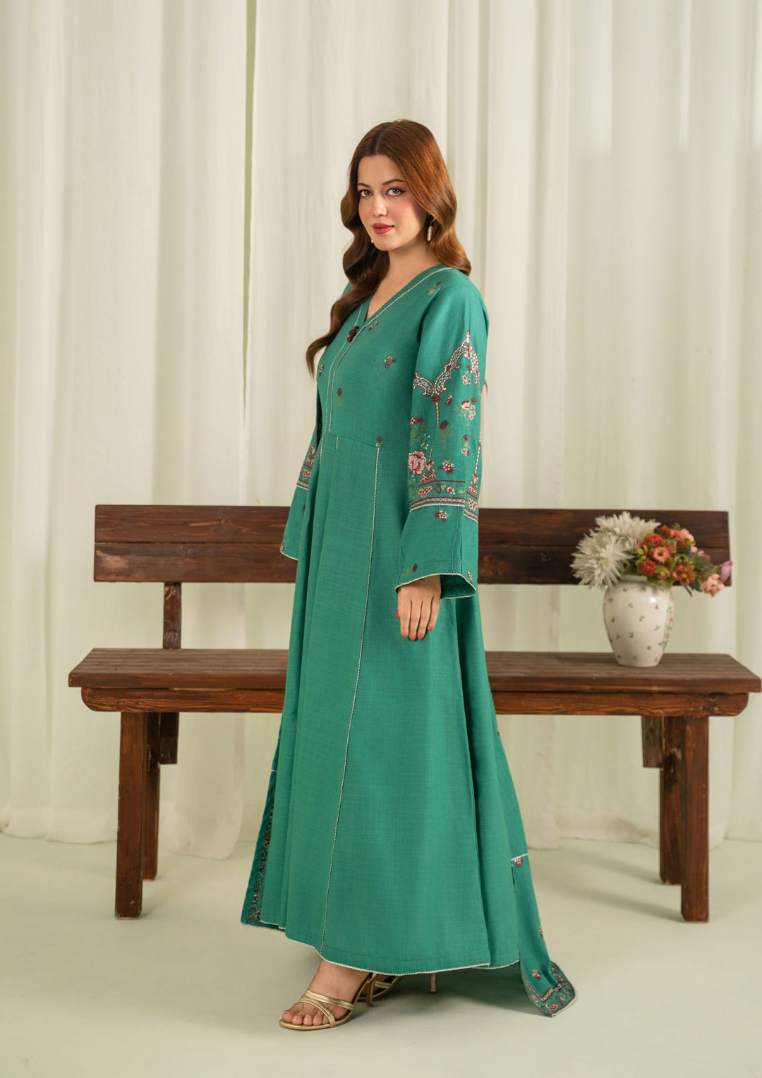 2Pc Khaddar Embroidered with Khaddar Shawl Sea Green AFP-A25-0008