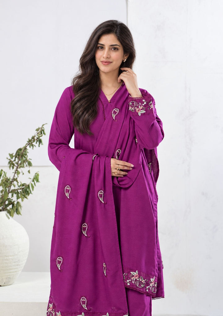 3Pc Embroidered Alpine Karandi Magenta SAY-W26-0007