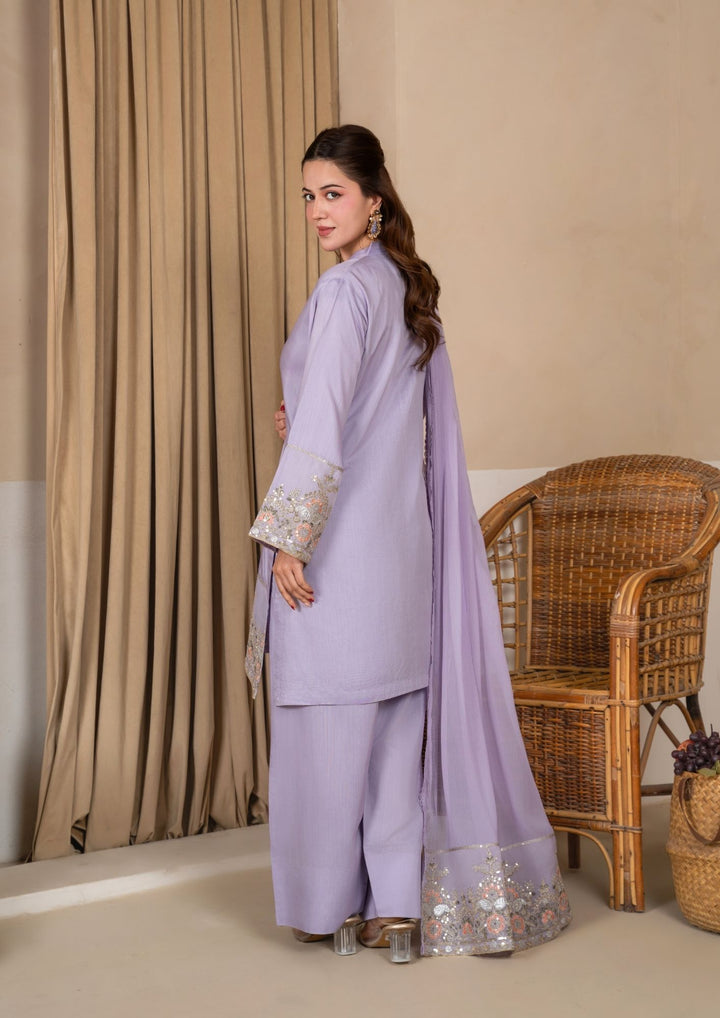 3Pc Embroidered Silk Viscose with Farshi Shalwar Lilac JASHAN-J26-0006