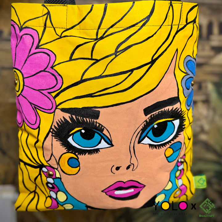 HANDCRAFTED AND HANDPAINTED TOTE BAG WITH SIMPLE STRAP BAZ-B25-0018