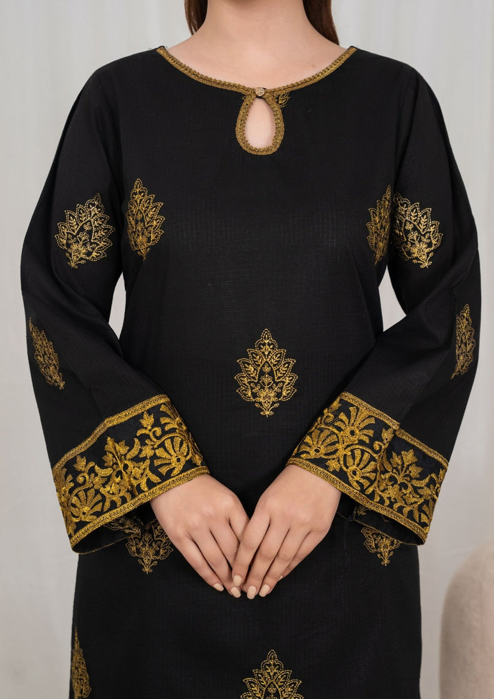 3Pc Tilla Embroidered Lawn with Embroidered Border Chiffon Dupatta Black JASHAN-J26-0031