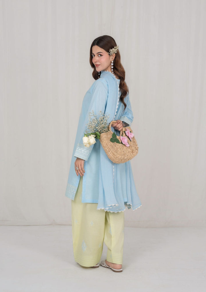 3Pc Ice Blue Embroidered Lawn with Chiffon Dupatta RIW-R26-0006