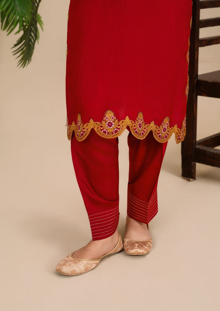 3Pc Embroidered Silk Viscose with Shalwar Red JASHAN-J26-0020