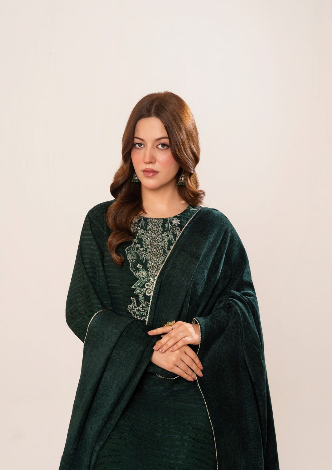 3Pc Alpine Velvet Tilla Embroidered with Velvet Shawl Bottle AFP-A25-0007