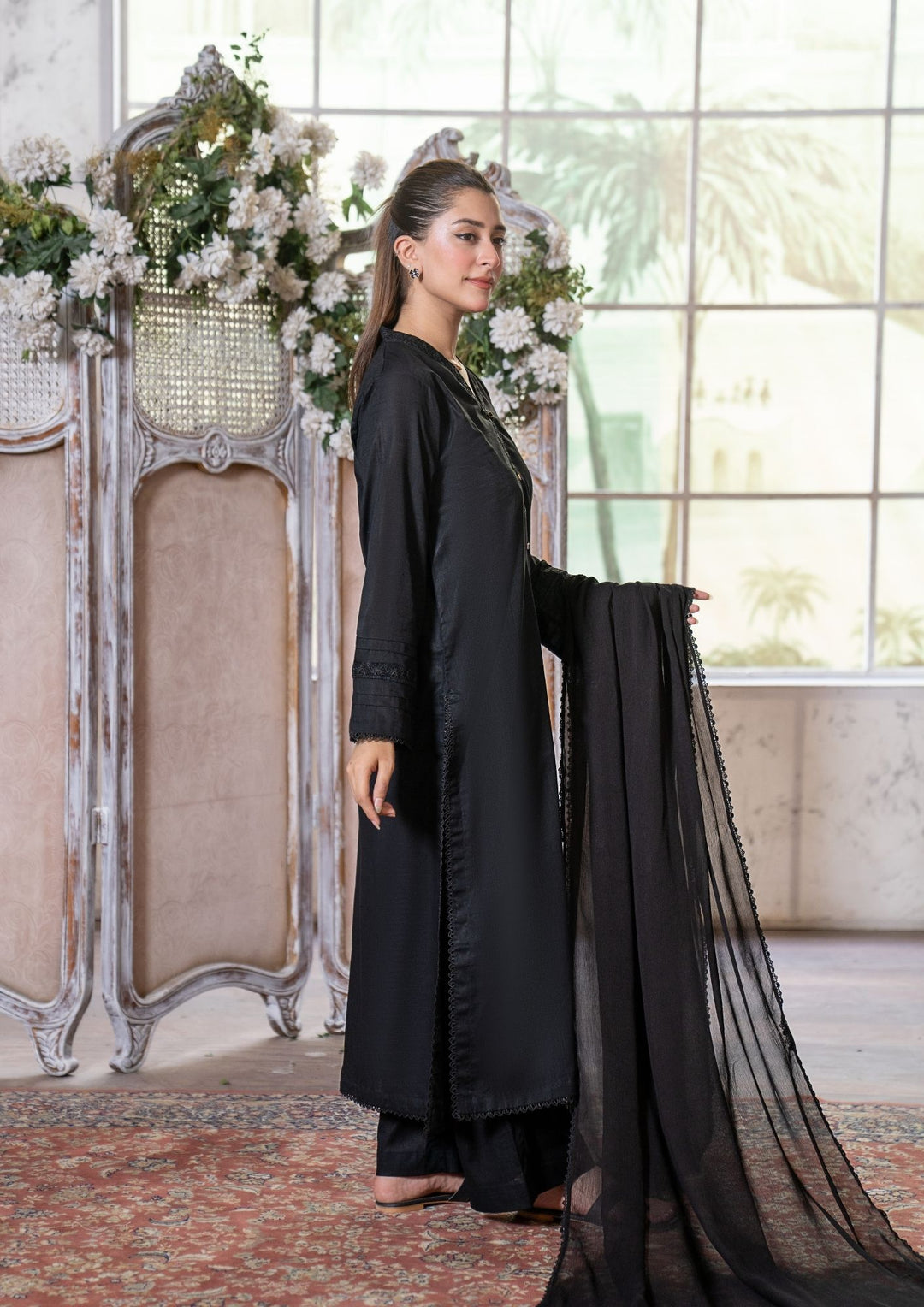 3Pc Lawn Black with Chiffon Dupatta MONO-M26-0008