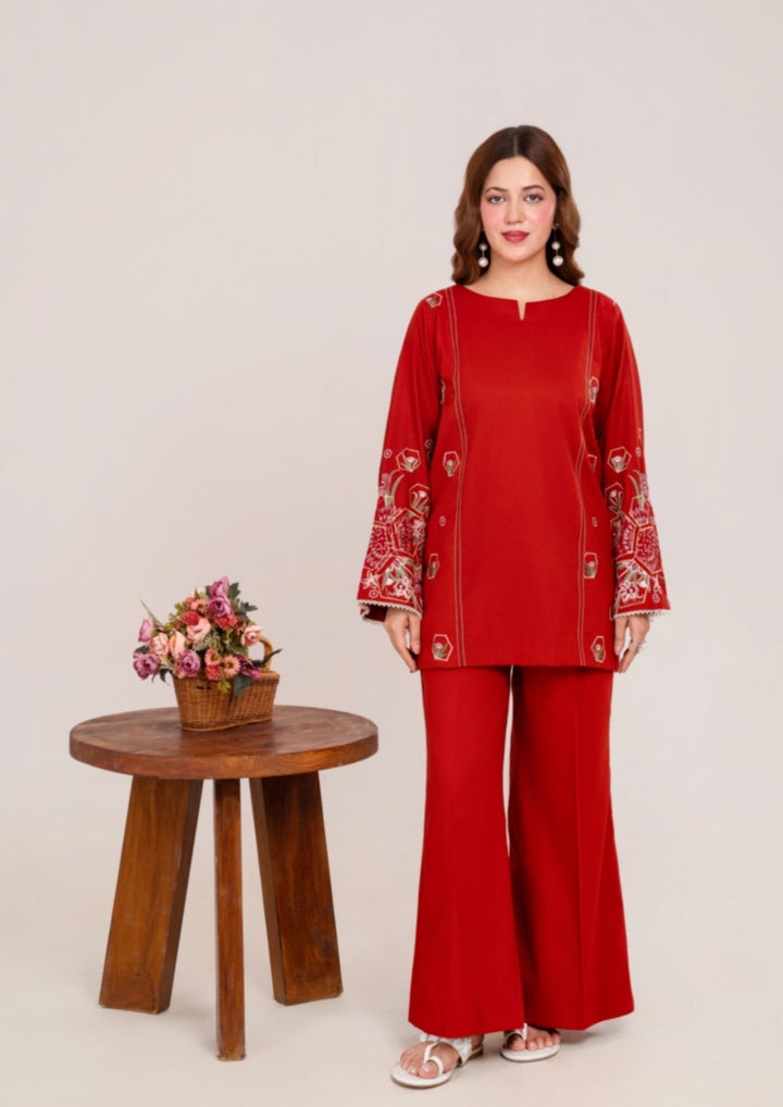 2Pc Embroidered Cambric Deep Rust JUPITER-F25-0030