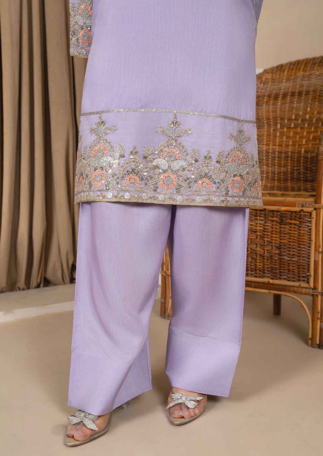 3Pc Embroidered Silk Viscose with Farshi Shalwar Lilac JASHAN-J26-0006
