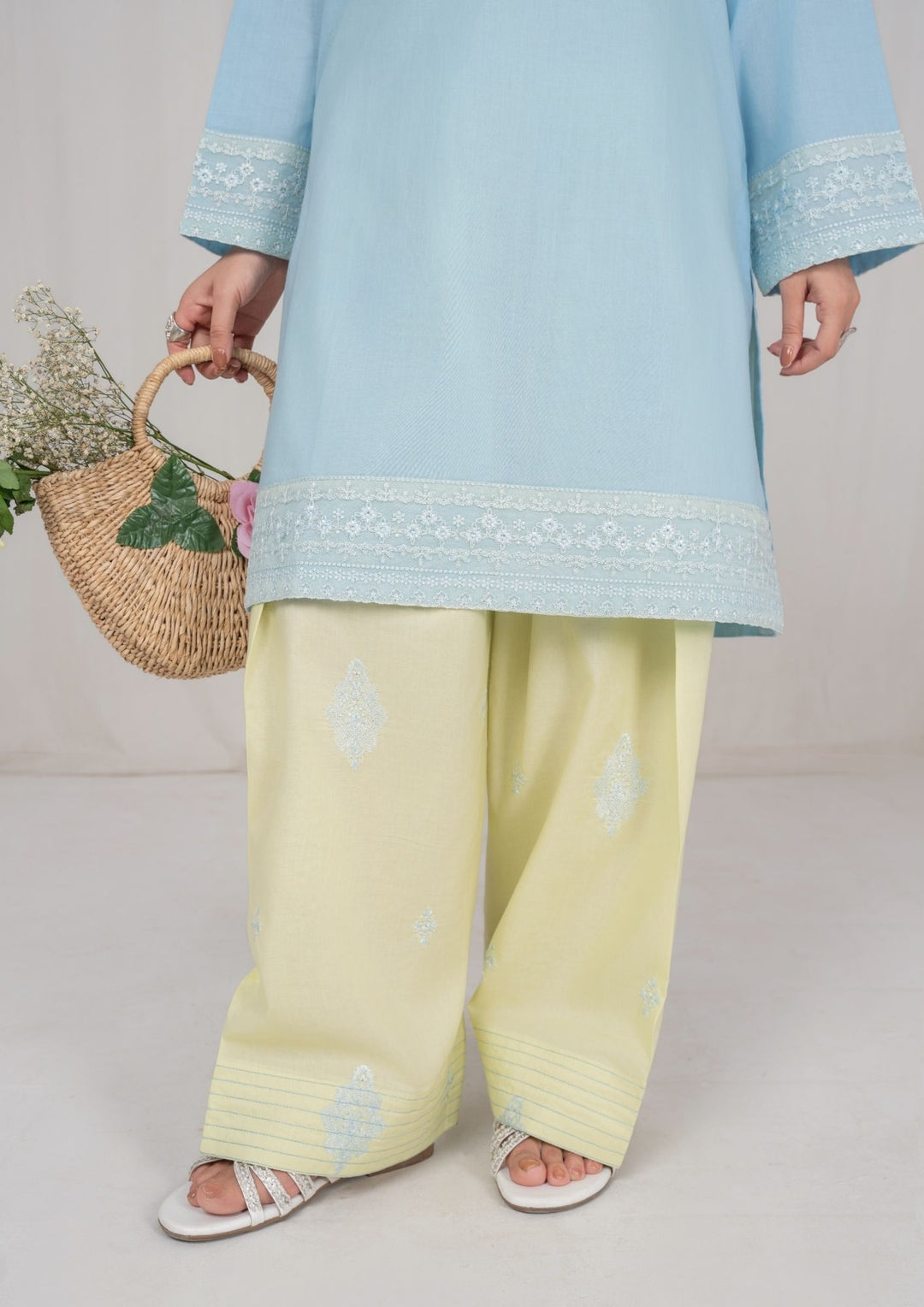 3Pc Ice Blue Embroidered Lawn with Chiffon Dupatta RIW-R26-0006