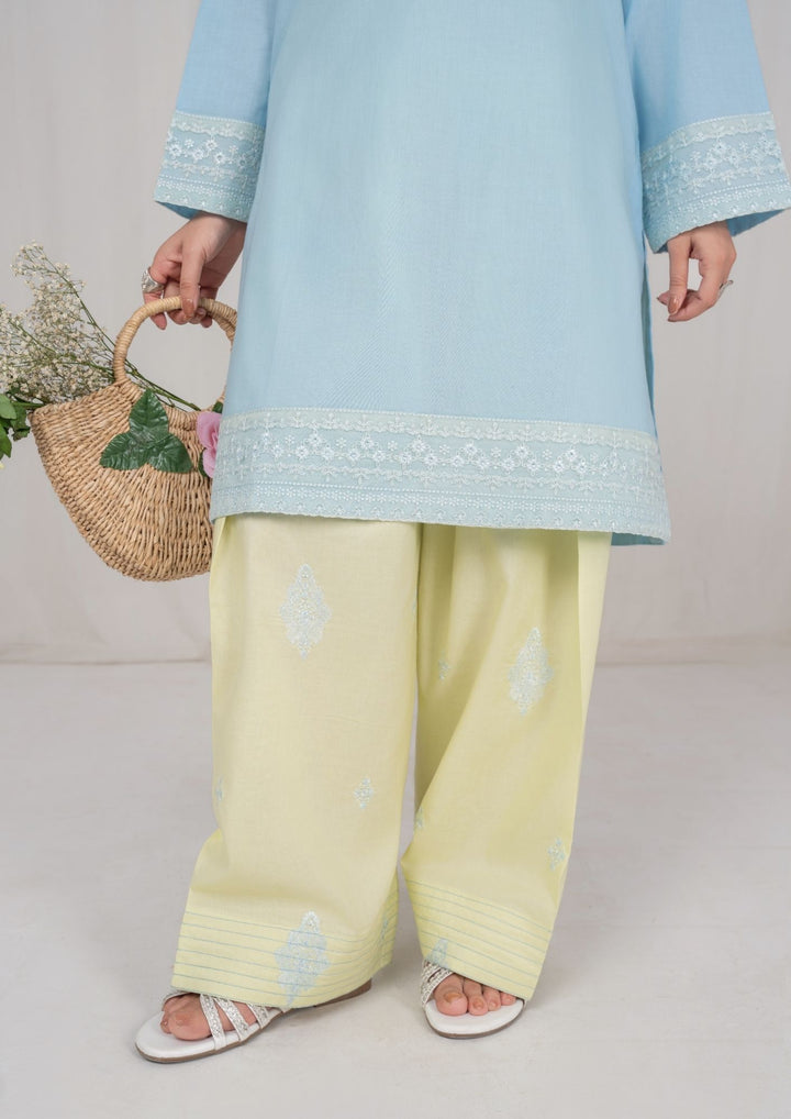 3Pc Ice Blue Embroidered Lawn with Chiffon Dupatta RIW-R26-0006