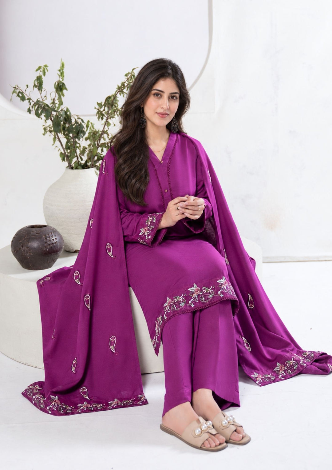 3Pc Embroidered Alpine Karandi Magenta SAY-W26-0007
