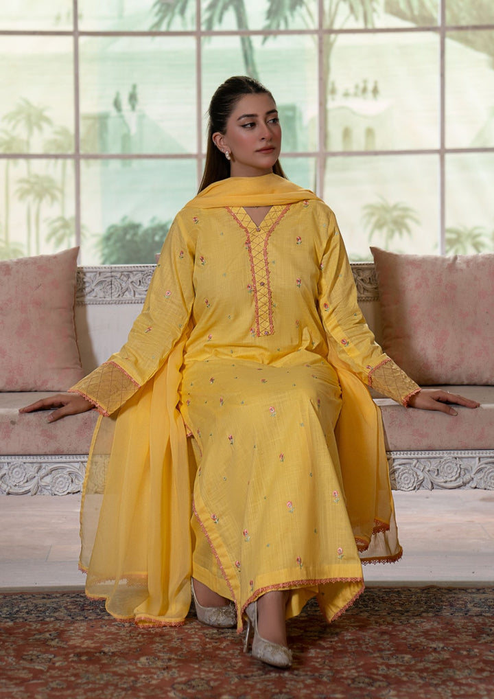3Pc Multi Embroidered Lawn with Chiffon Dupatta Butter Yellow RIW-R26-0038