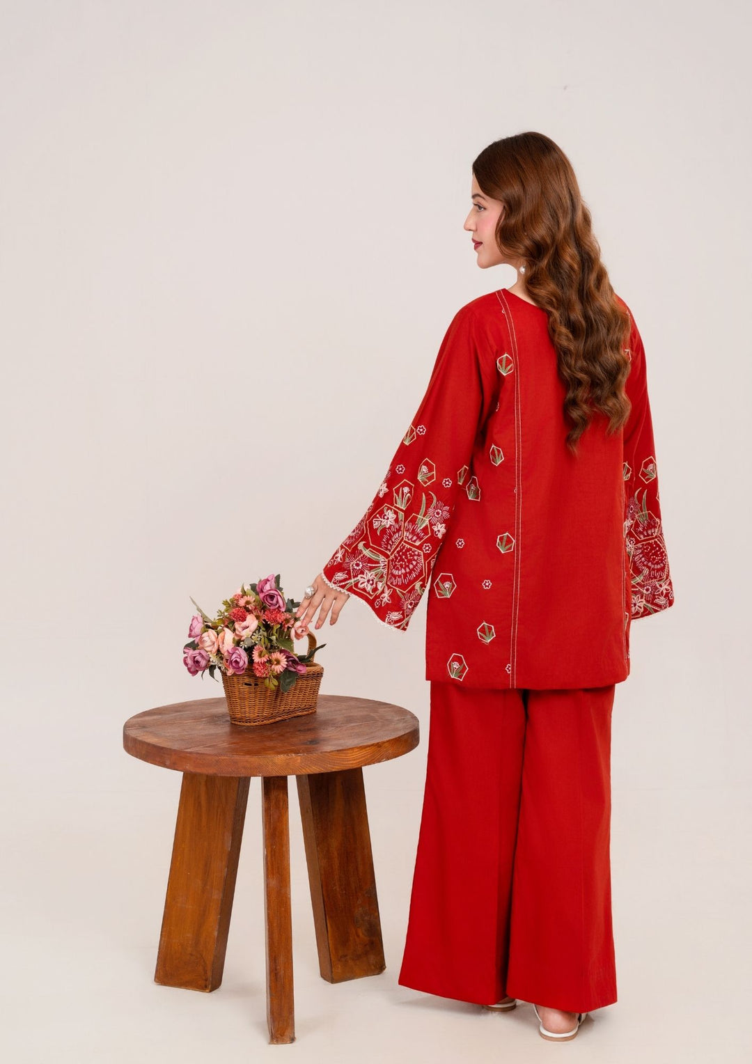 2Pc Embroidered Cambric Deep Rust JUPITER-F25-0030