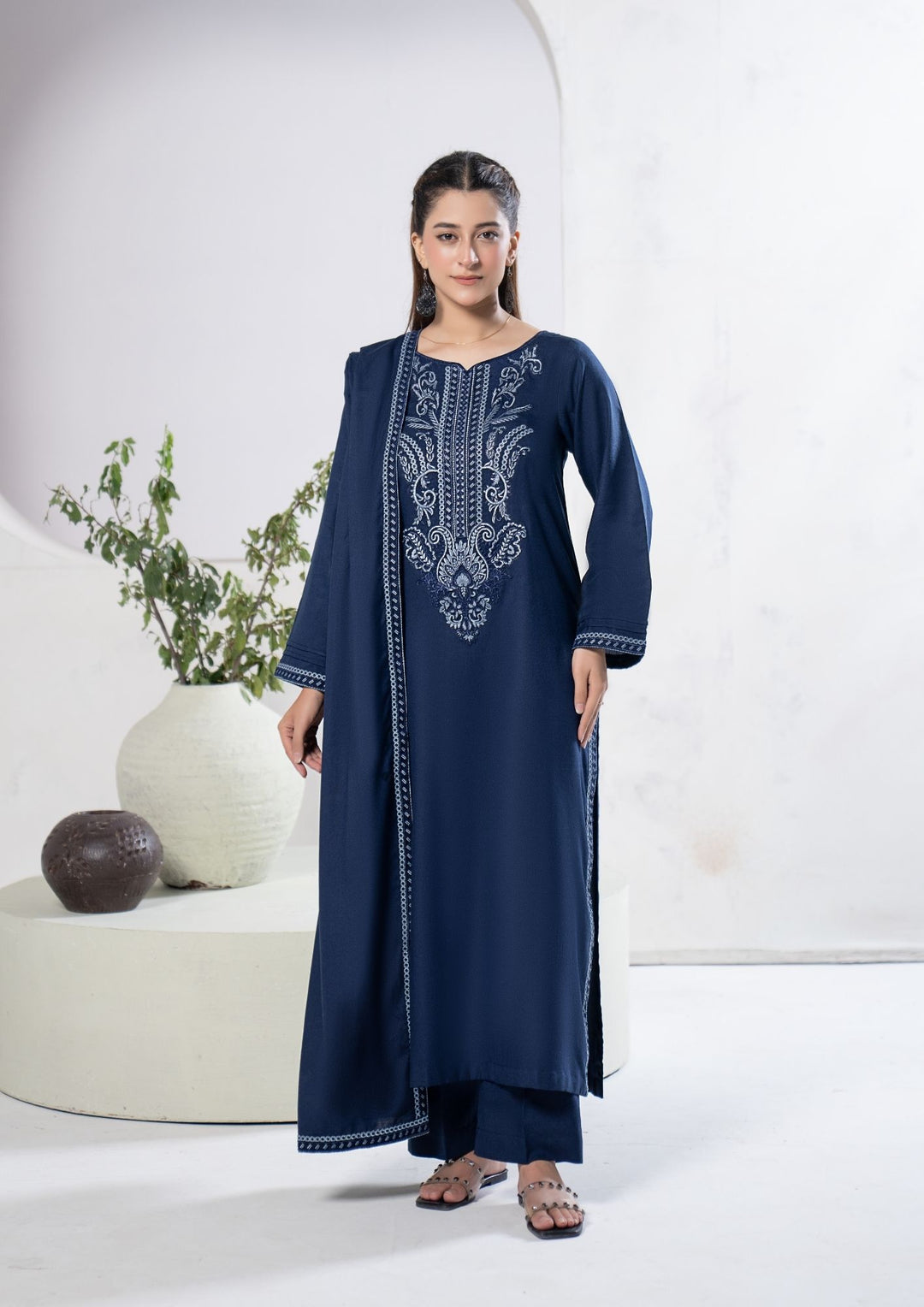 3Pc Embroidered Alpine Karandi Navy SAY-W26-0008