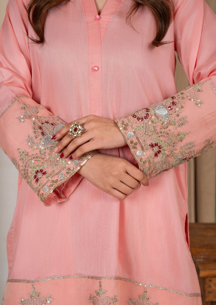 3Pc Embroidered Silk Viscose with Farshi Shalwar Peach JASHAN-J26-0007