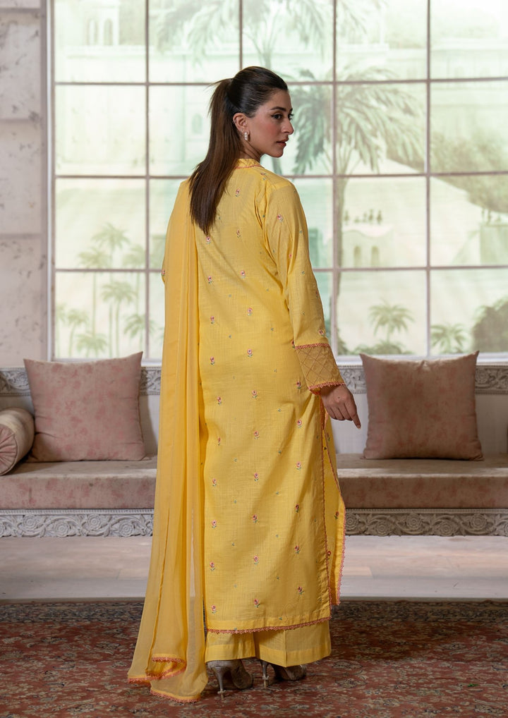 3Pc Multi Embroidered Lawn with Chiffon Dupatta Butter Yellow RIW-R26-0038