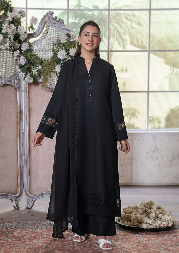 3Pc Lawn Black with Chiffon Dupatta MONO-M26-0009