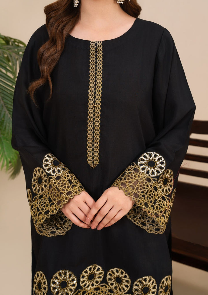 3Pc  Silk Viscose Suit with Organza Dupatta & Gharara Black JASHAN-J26-0019