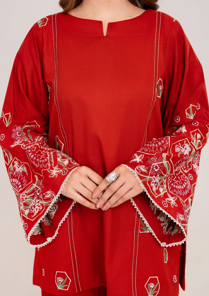 2Pc Embroidered Cambric Deep Rust JUPITER-F25-0030