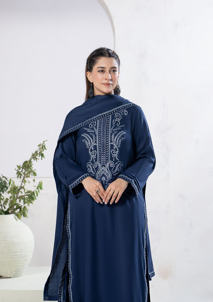 3Pc Embroidered Alpine Karandi Navy SAY-W26-0008