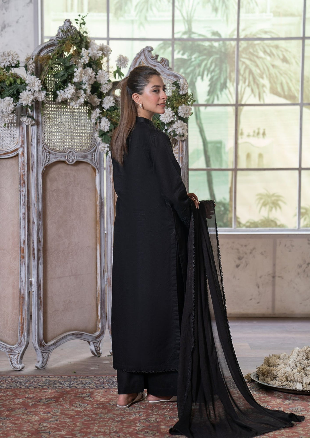 3Pc Lawn Black with Chiffon Dupatta MONO-M26-0009