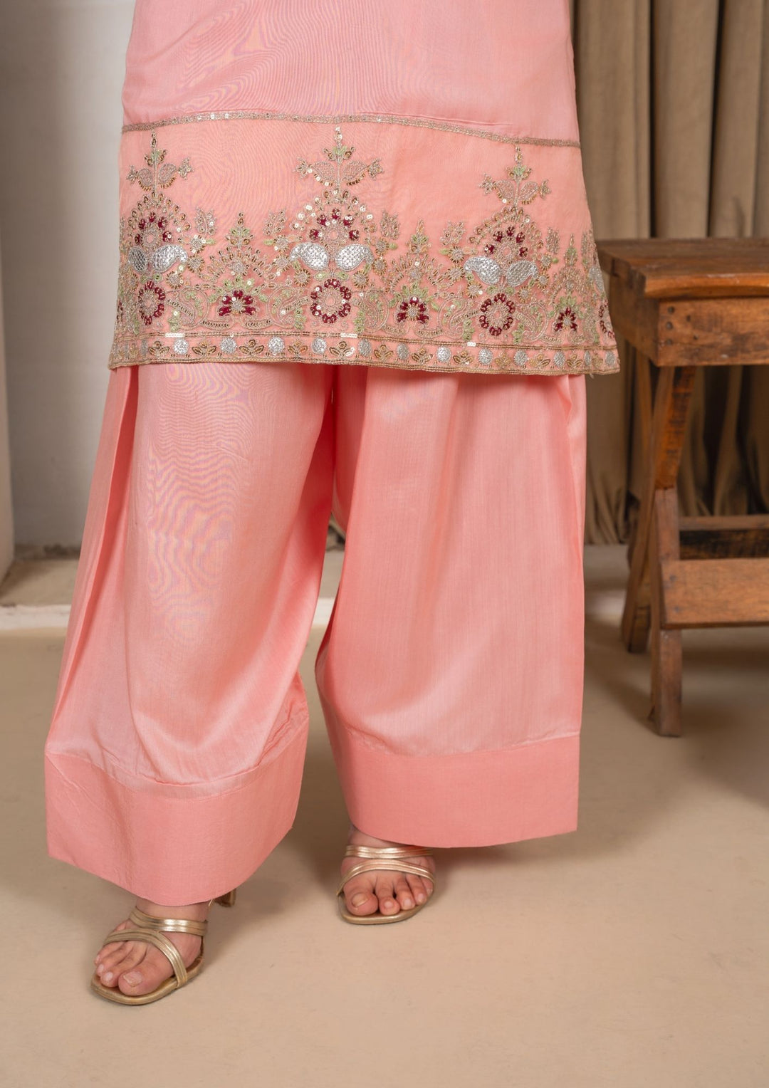 3Pc Embroidered Silk Viscose with Farshi Shalwar Peach JASHAN-J26-0007