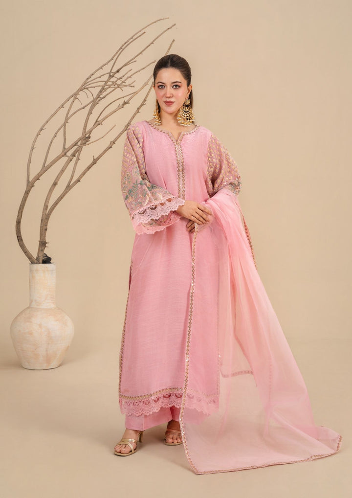 3Pc Embroidered Silk Viscose Blush Pink JASHAN-J26-0018