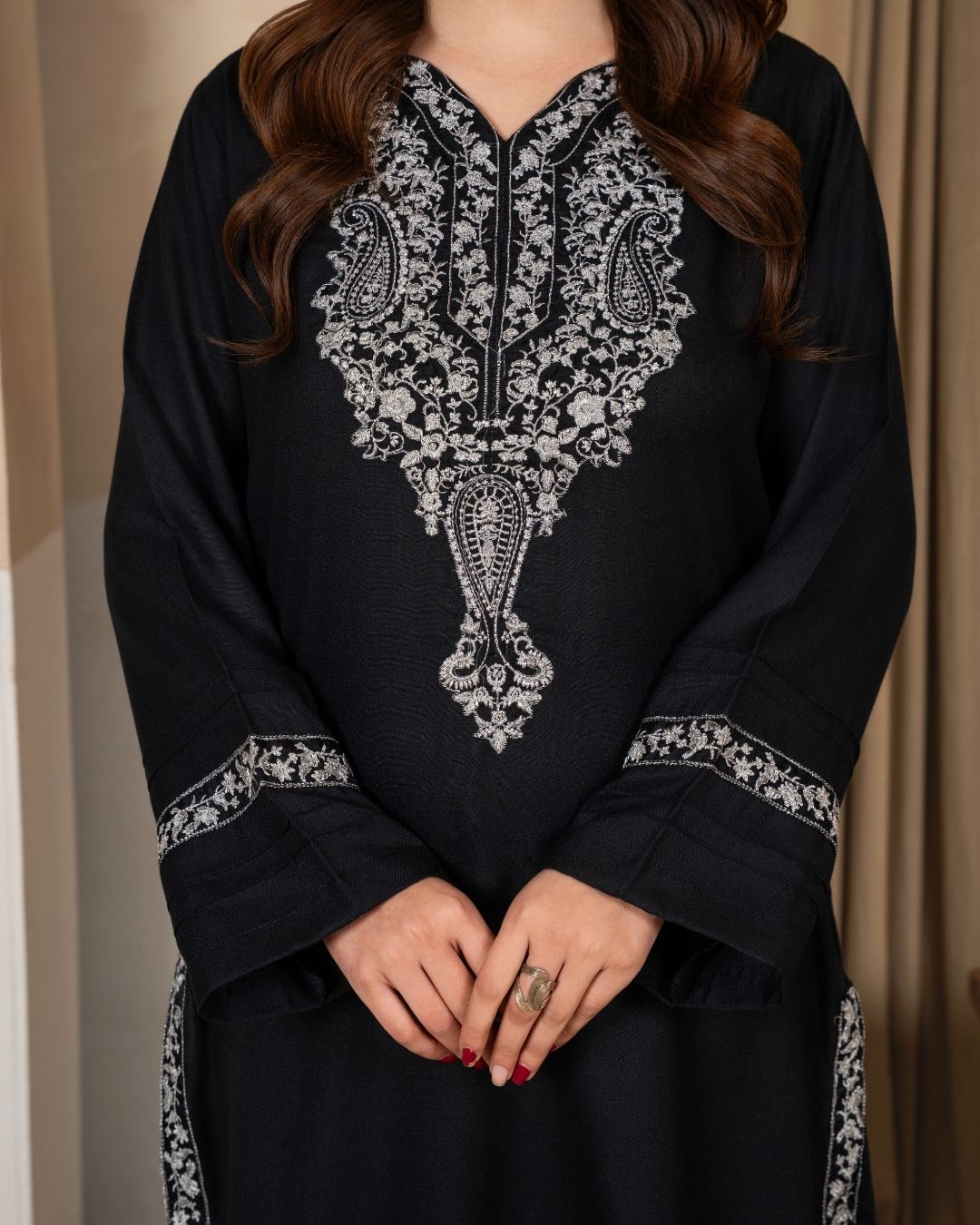 3pc Embroidered Alpine Karandi with Embroidered Border Shawl Black AML-W25-0100