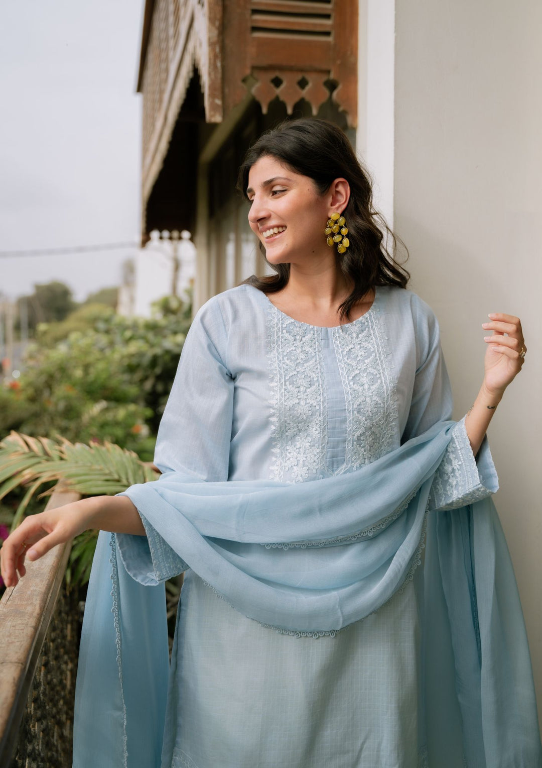 3Pc Ice Blue Embroidered Lawn with Chiffon Dupatta RIW-R26-0006
