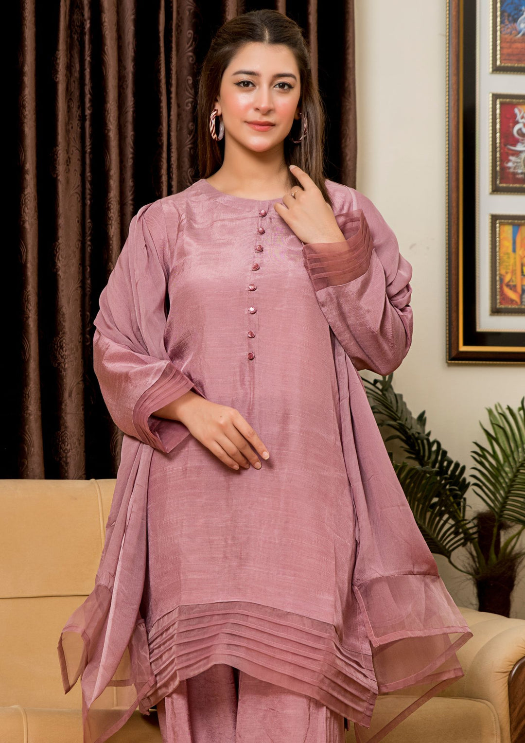 3Pc Raw Silk with Farshi Shalwar  ROZANA-S25-0024