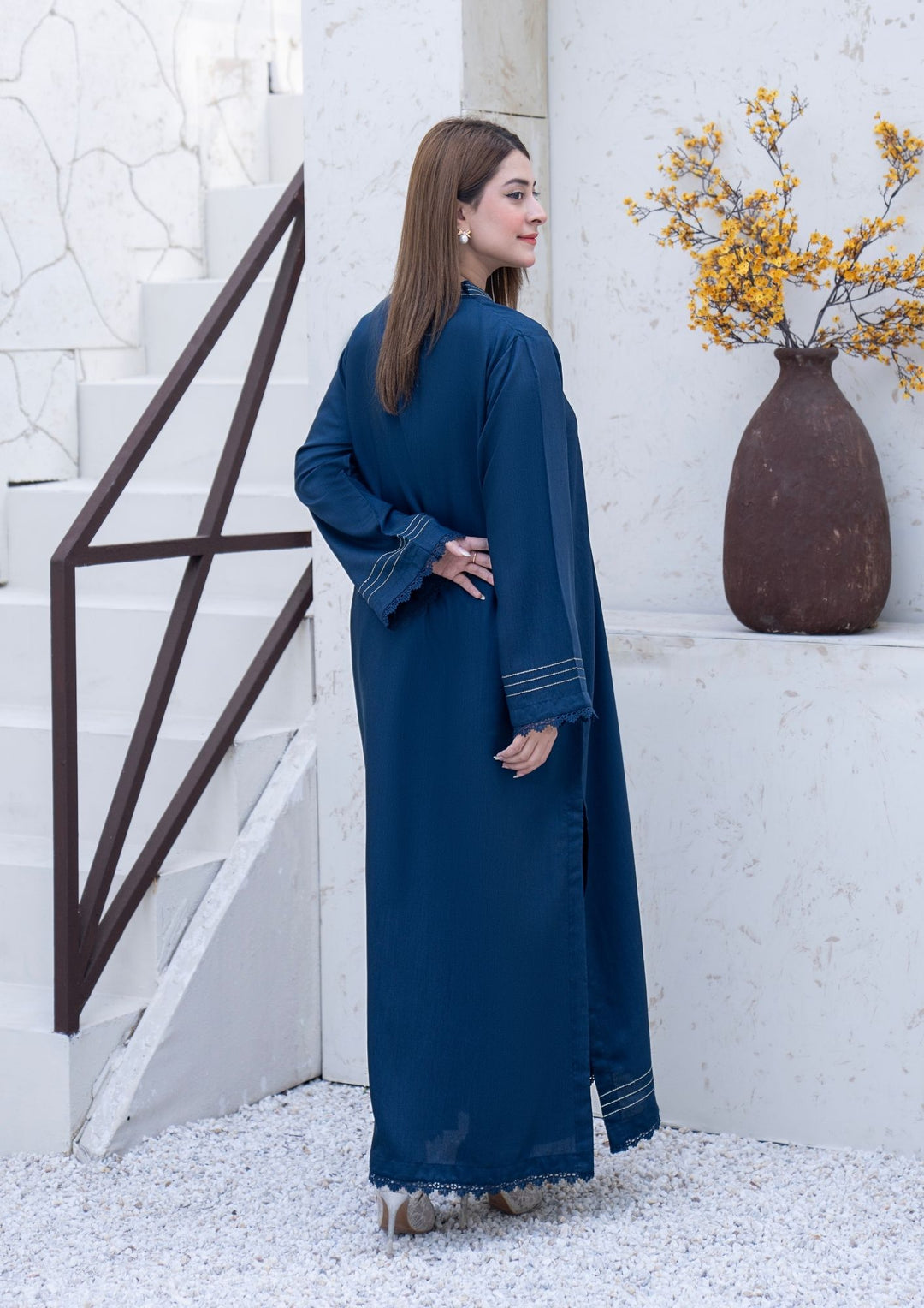 2Pc Silk Viscose Kaftan Teal Blue JUPITER-S26-0004