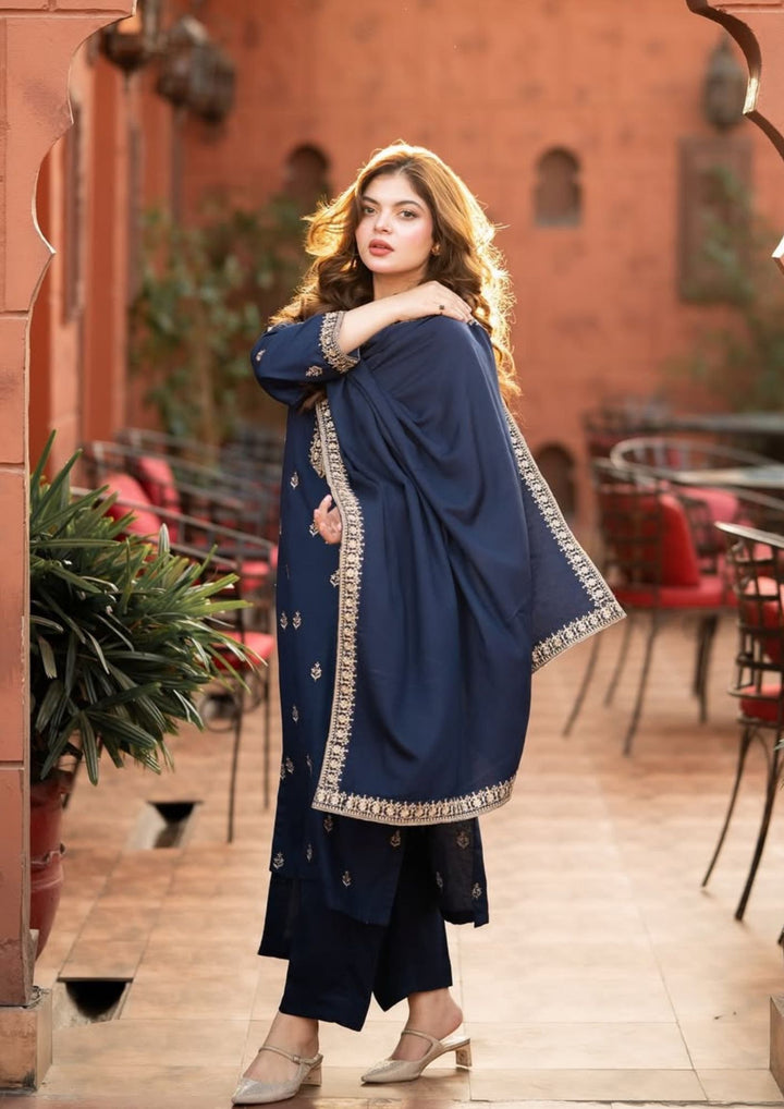 3Pc Tilla Embroidered Alpine with Tilla Embroidered Border Shawl W24-TIL-0014
