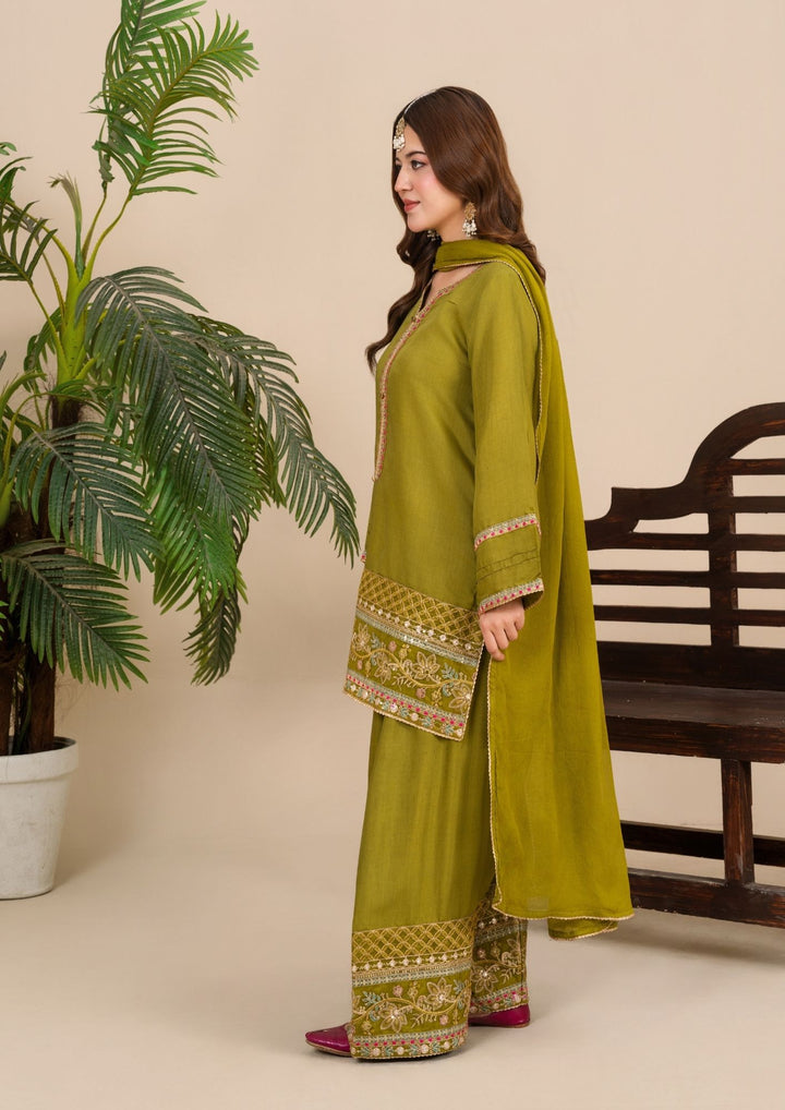 3-Piece Silk Viscose Suit with Chiffon Dupatta & Farshi Shalwar | BASANT-B25-0001