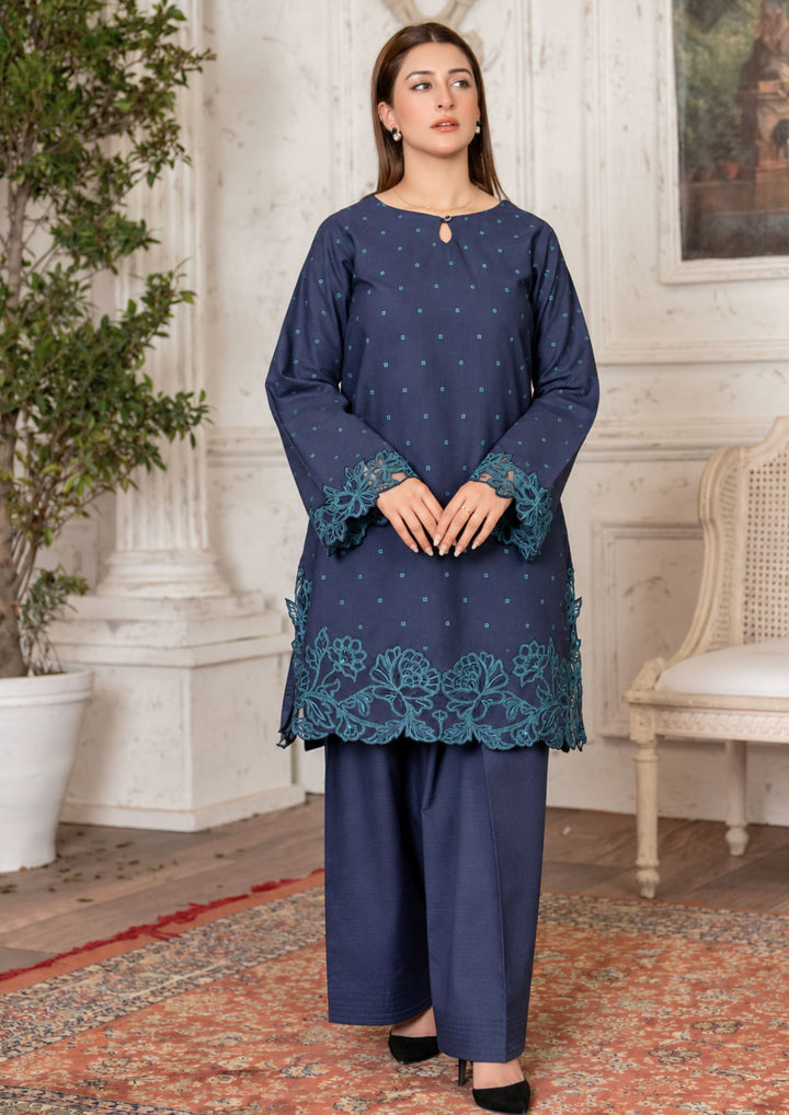 2Pc Multi Embroidered Khaddar Teal Blue SAY-W26-0028