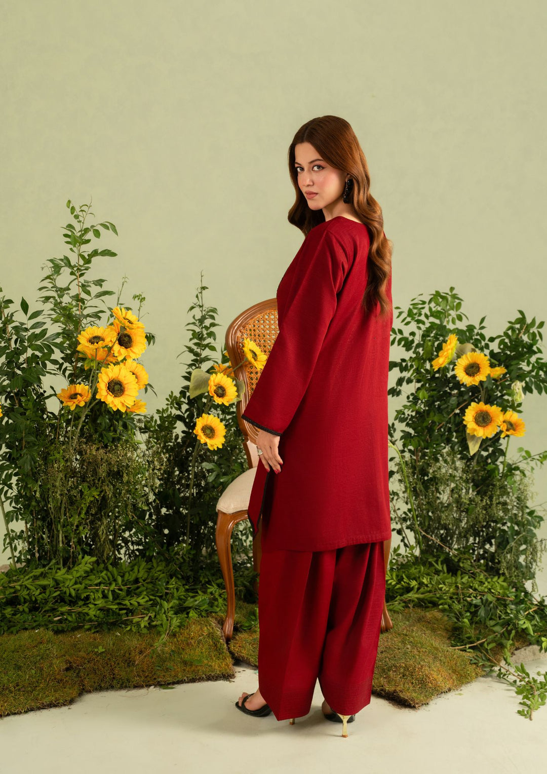 2pc Embroidered Khaddar with Farshi Shalwar Maroon AML-W25-0051